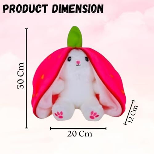 Audbot 25Cm Strawberry Bunny Plush Toy, Soft Stuffed Rabbit With Decorative Cover | Cute Pink & White Plushie For Kids & Room Decor | 2-In-1 Cuddly Pillow