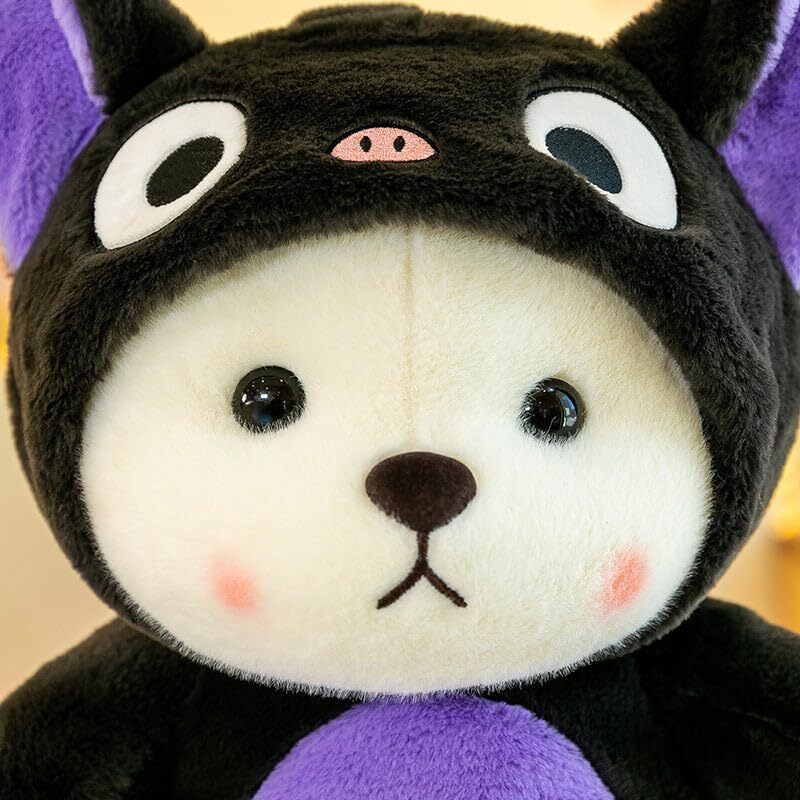 Y U Collection Plush Bear In Black Cat Hoodie Costume, 40 Cm, Soft Stuffed Animal Toy, Purple And Black