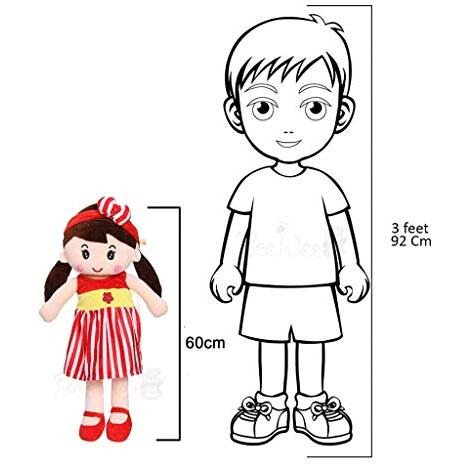 Beewee Plush Super Soft Toy Huggable For Girls (Cute Doll 60 Cms, Red)