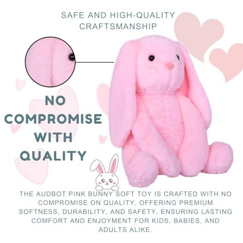 Audbot Bunny Soft Toy -1 Feet With Pink Color & Back Side Zip For Hide Small Gifts For Loved Once | Animal Stuffed Toy | Plushie Rabbit Toy For Best Gift | Toys For Kids
