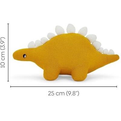 Haus & Kinder Knitted Dinosaur Soft Toy - 100% Cotton Cover Toy Gift For Kids, Soft Toys For Girls & Soft Toys For Boys, Toddler Toys, Toys For New Born Baby Boy And Girls, Corn Silk, 10X25 Cm, 1Pc