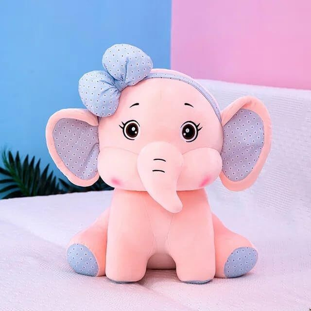Cuddlenest Cute Bow Elephant Plush Toy - Peach | Soft & Snuggly Stuffed Animal For Kids Safe | Soft Toy For Kids | Stuff Toy For Girls And Boys | 25 Cm For Baby