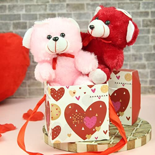 Tied Ribbons Valentine Set Of 2 Small Cute Teddy Bear With Box Hamper Anniversary Wedding Birthday Valentine Gift For Girls Boys Girlfriend Boyfriend Husband Wife Her Him Love Couples