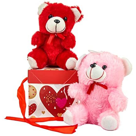 Tied Ribbons Valentine Set Of 2 Small Cute Teddy Bear With Box Hamper Anniversary Wedding Birthday Valentine Gift For Girls Boys Girlfriend Boyfriend Husband Wife Her Him Love Couples