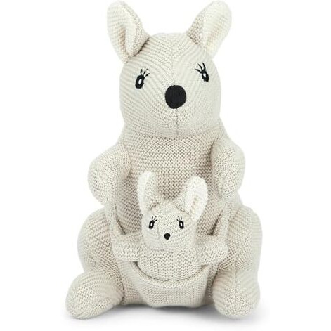 Haus & Kinder Knitted New Born Baby Toys - Kangaroo Toy Gift For Kids, Soft Toys For Girls & Soft Toys For Boys, Toddler Toys, Animal Toys For New Born Baby Boy And Girls, Paleswhisper, 10X25 Cm, 1Pc