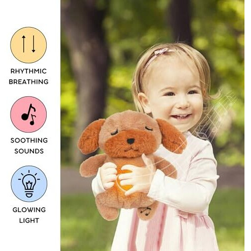 Fusked Flufies Breathing Teddy Soft Toys For Baby Girl And Boy - 25 Cm Sensory Toys And Musical Toys For Kids - Sleeping Teddy Bear With Breathing (Breathing Dog)