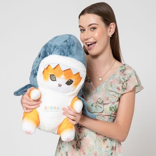 Adora Stuffed Toy Shark Cat Soft Plush Toy, 50Cm, Grey And Orange Stuffed Animal Plush Toy