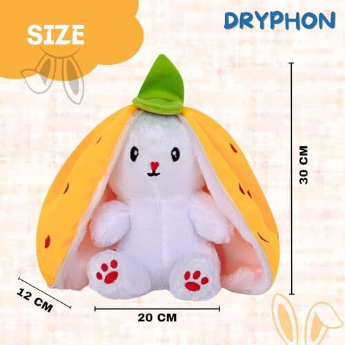 Dryphon Strawberry Rabbit Soft Toys For Girls, Reversible Bunny Plush Toys With Zipper, Cute Plushies Strawberry Bunny Soft Toy, Birthday Gift For Girls & Kids (Strawberry Bunny (Yellow), 30Cm)