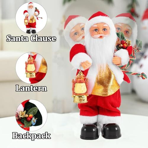 Fizzytech Christmas Santa Claus Doll Electric Singing Dancing Toy Twisted Electric Santa Claus Stuffed Plush Toy With Lighting Handheld Lamps For Kids Family Xmas Gift Decorations