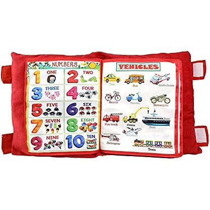 Adkd Kid's Learning Pillow Cum Book With English And Hindi Alphabets, Numbers, Animals Names Learning For Kids Cushion Book (Red)