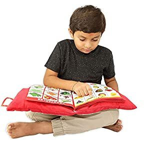 Adkd Kid's Learning Pillow Cum Book With English And Hindi Alphabets, Numbers, Animals Names Learning For Kids Cushion Book (Red)
