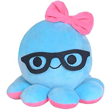 Webby Plush Beautiful Blue Octopus With Head Ribbon And Spectacles, Soft Toys For Kids 15Cm