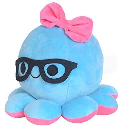 Webby Plush Beautiful Blue Octopus With Head Ribbon And Spectacles, Soft Toys For Kids 15Cm