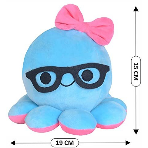 Webby Plush Beautiful Blue Octopus With Head Ribbon And Spectacles, Soft Toys For Kids 15Cm