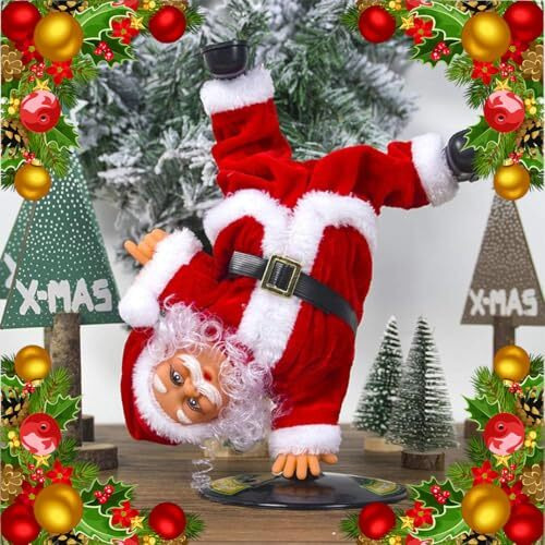 Fizzytech Dancing Santa Claus With Music | Animated Farting Santa Upside Down Spinning Electric Singing Christmas Plush Toy | Fun Christmas Holiday Ornament For Kids & Home Decoration