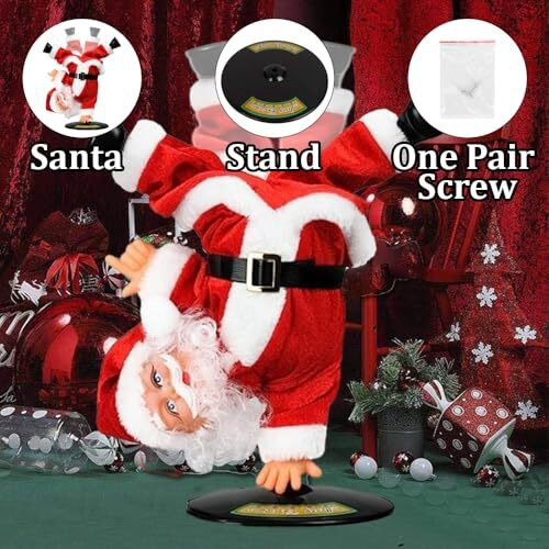 Fizzytech Dancing Santa Claus With Music | Animated Farting Santa Upside Down Spinning Electric Singing Christmas Plush Toy | Fun Christmas Holiday Ornament For Kids & Home Decoration