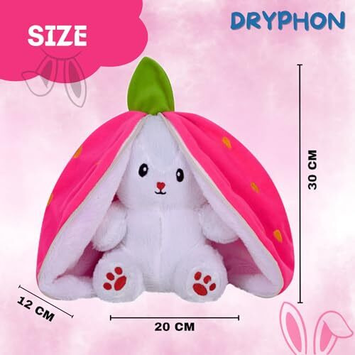 Dryphon Strawberry Rabbit Soft Toys For Girls, Reversible Bunny Plush Toys With Zipper, Cute Plushies Strawberry Bunny Soft Toy, Birthday Gift For Girls & Kids (Strawberry Bunny (Pink), 30Cm)