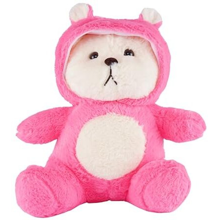 Fluffybliss Hooded Teddy Bear Plush Toy | Soft & Cute Stuffed Animal Toy For Hugging For Kids & Loved Ones - Dark Pink 45Cm