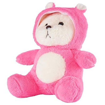 Fluffybliss Hooded Teddy Bear Plush Toy | Soft & Cute Stuffed Animal Toy For Hugging For Kids & Loved Ones - Dark Pink 45Cm