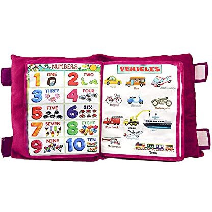 Adkd Kid's Learning Pillow Cum Book With English And Hindi Alphabets, Numbers, Animals Names Learning For Kids Cushion Book (Pink)