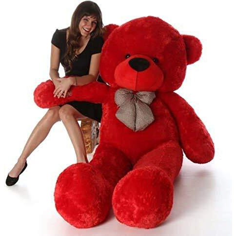 Frantic Ultra Soft Stuffed Lovable Spongy Hugable Non-Toxic Fabric Cute Perfect Teddy Bear With Neck Bow Soft Plush Fabric For Birhtday/Anniversary/Valantine - 90 Cm (Red)