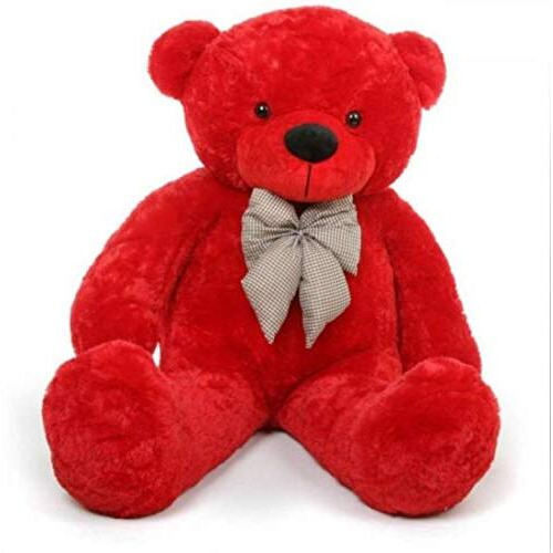 Frantic Ultra Soft Stuffed Lovable Spongy Hugable Non-Toxic Fabric Cute Perfect Teddy Bear With Neck Bow Soft Plush Fabric For Birhtday/Anniversary/Valantine - 90 Cm (Red)