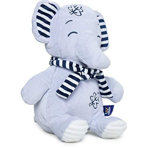 Webby Soft Seated Animal Plush Elephant Toy, Blue 28Cm
