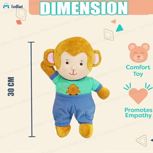 Funblast Monkey Soft Toys - Plush Toy For Kids, Soft Toy For Baby Boy, Plush Soft Toy Cute Kids Animal Home Decor Boys, Girls, Baby, Birthday Gifts For Kids (Multicolor 35 Cm)