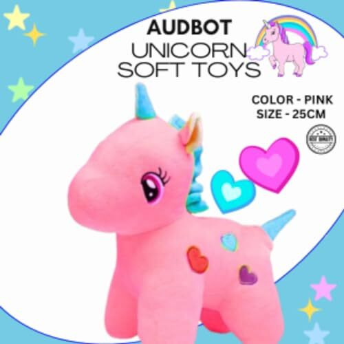 Audbot 25Cm Pink Unicorn Soft Toy For Babies Kids Girls | Plushie Stuffed Fluffy Animal Toys For Gifts & Home Decor | Unicorn Soft Toys For Boys & Girls Pack Of 1