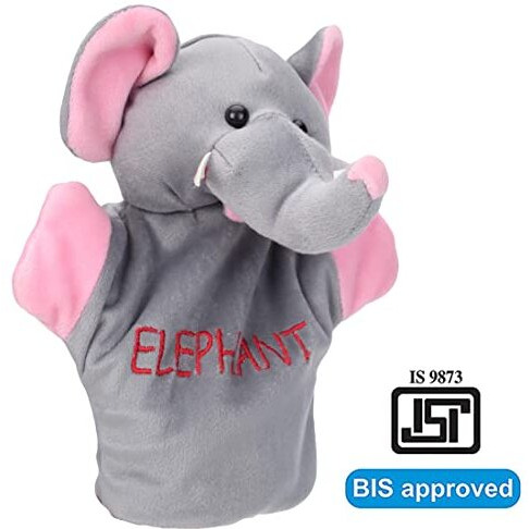 Playtoons Stuffed Soft Toy For Baby, Girl, Kids, Boys, 1 Pieces (21 Cm, Elephant Hand Pupet - Grey)