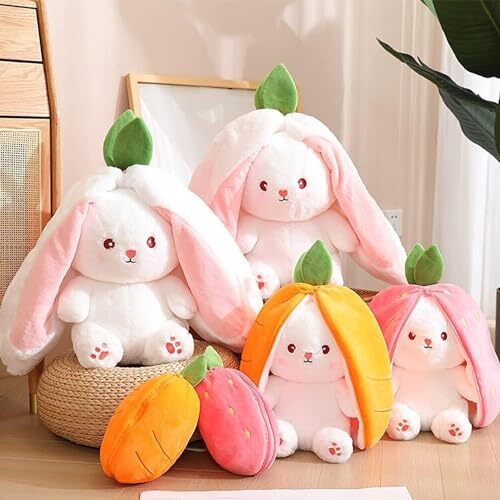 Besties Strawberry And Carrot Animal Soft Toys (Medium, Strawberry + Orange Bunny)