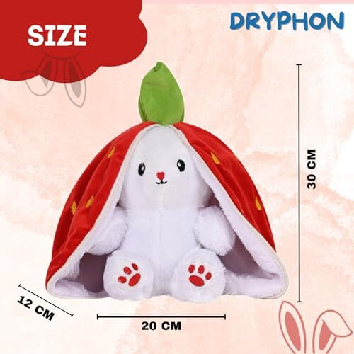 Dryphon Strawberry Rabbit Soft Toys For Girls, Reversible Bunny Plush Toys With Zipper, Cute Plushies Strawberry Bunny Soft Toy, Birthday Gift For Girls & Kids (Strawberry Bunny (Red), 30Cm)