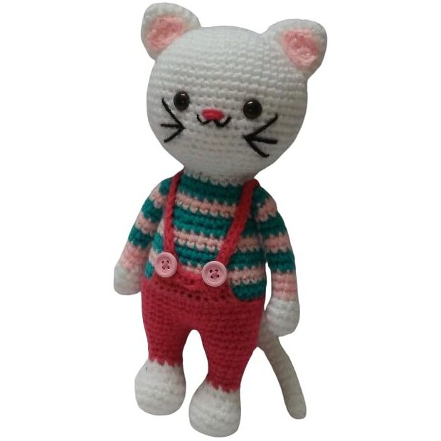 Crochet Artwork Handmade Cat Soft Toy (Multi Color 3)