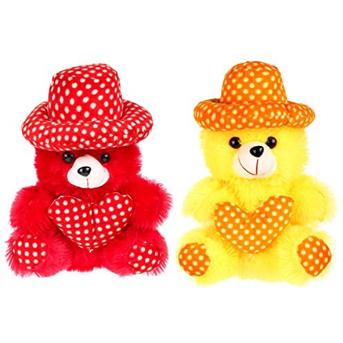 Fclues Store Cap Teddy Bear Soft Toy | Birthday Gift For Girls/Wife, Boyfriend/Husband, Soft Toys Wedding For Couple Special, Baby Toys Gift Items Set Of 2 (Ylred)