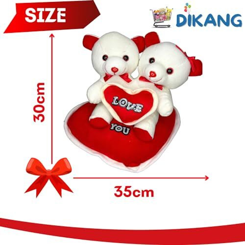 Dikang Cute Joint Couple Teddy Bear With Heart For Valentine's Day Gift | Valentine Gift For Boyfriend/Girlfriend/Husband/Wife - 30Cm (Off- White & Red)