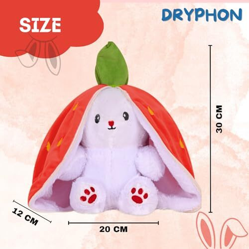 Dryphon Strawberry Rabbit Soft Toys For Girls, Reversible Bunny Plush Toys With Zipper, Cute Plushies Strawberry Bunny Soft Toy, Birthday Gift For Girls & Kids (Strawberry Bunny (Orange), 30Cm)