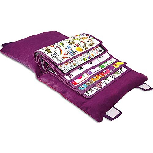 Opina Kid's Learning Pillow Cum Book With English And Hindi Alphabets, Numbers, Animals Names Learning For Kids Velvet Cushion Book (Purple)