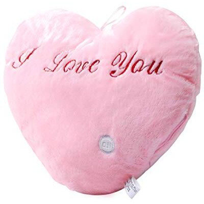 Nyrwana Lovely Heart Shape Led Plush Pillow Colourful Light Cushion Valentine Birthday Gift (Pink)