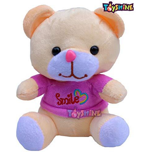 Toyshine Soft Toy For Kids Boy Girl Baby | Soft Feather Cotton Fabric, Smile Bear, Mauve, 17 Cms