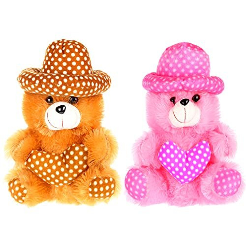 Fclues Cap Teddy Bear Soft Toy | Birthday Gift For Girls, Wife, Boyfriend, Husband, Soft Toys Wedding, For Couple Special, Baby Toys Gift Items Set Of 2 Pink & Brown