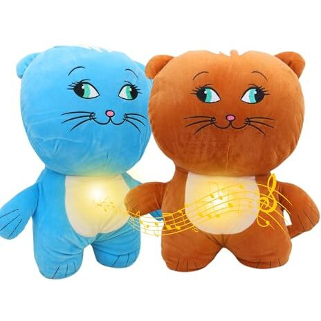Fusked Flufies Breathing Teddy Soft Toys For Baby Girl And Boy - 25 Cm Sensory Toys And Musical Toys For Kids - Sleeping Teddy Bear With Breathing (Breathing Messenger Cat Combo - Blue And Orange)