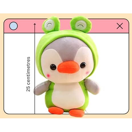 Fusked Flufies Plush Soft Toys For New Born Baby And Baby Boy - Soft And Easy Wash Plush - Huggable Plush Toys For Girls And Boys - Soft Toy For Home Dcor (Penguin Dressed As A Frog)