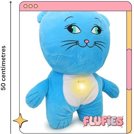 Fusked Flufies Breathing Teddy Soft Toys For Baby Girl And Boy - 25 Cm Sensory Toys And Musical Toys For Kids - Sleeping Teddy Bear With Breathing (Breathing Messenger Cat Blue)