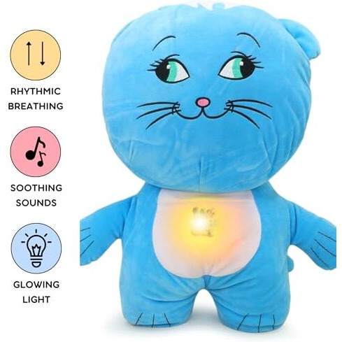 Fusked Flufies Breathing Teddy Soft Toys For Baby Girl And Boy - 25 Cm Sensory Toys And Musical Toys For Kids - Sleeping Teddy Bear With Breathing (Breathing Messenger Cat Blue)