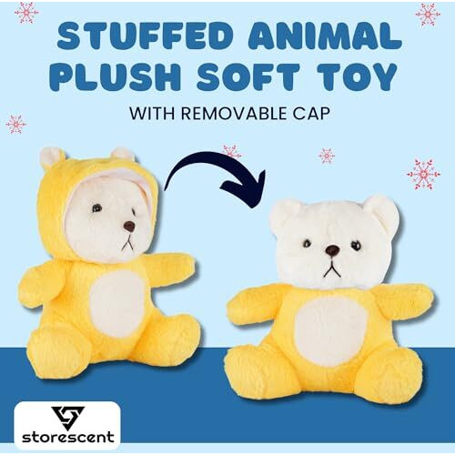 Storescent Hooded Teddy Bear Plush Toy | Soft & Cute Stuffed Animal Toy For Hugging For Kids & Loved Ones - Yellow 45Cm