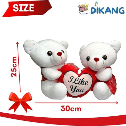 Dikang Cute Couple Teddy Bear With Heart For Valentine's Day Gift | Valentine Gift For Boyfriend/Girlfriend/Husband/Wife (25 Cm, White)