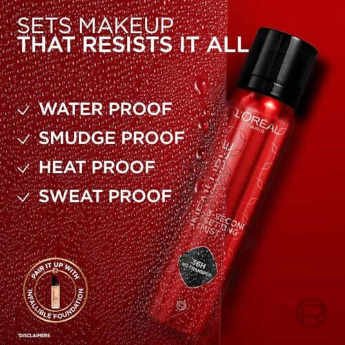 L'Oreal Paris Infaillible 3-Second Setting Mist, Transfer-Proof & Waterproof Setting Spray, Quick Drying, 75Ml