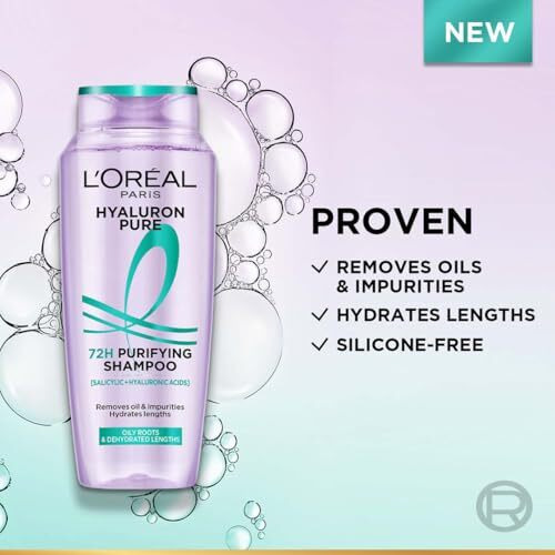 Loreal Paris Hyaluron Pure 72H Purifying Shampoo, For Oily Scalp & Dry Hair With Salicylic And Hyaluronic Acid, 200 Ml