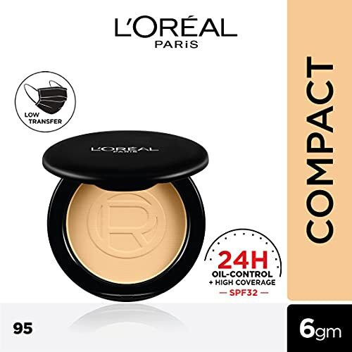 Loreal Paris High Coverage Compact Powder, Matte-Finish, Lightweight & Blendable, Compact Face Makeup, With Spf 32 & Pa +++, Infallbile 24H Oil Killer, 95 Light Linen, 6G