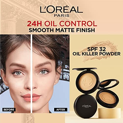 Loreal Paris High Coverage Compact Powder, Matte-Finish, Lightweight & Blendable, Compact Face Makeup, With Spf 32 & Pa +++, Infallbile 24H Oil Killer, 95 Light Linen, 6G